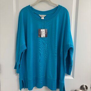 NWT Christopher & Banks XL Turquoise Blue Scoop Neck Dolman 3/4 Sleeve Bad Photo